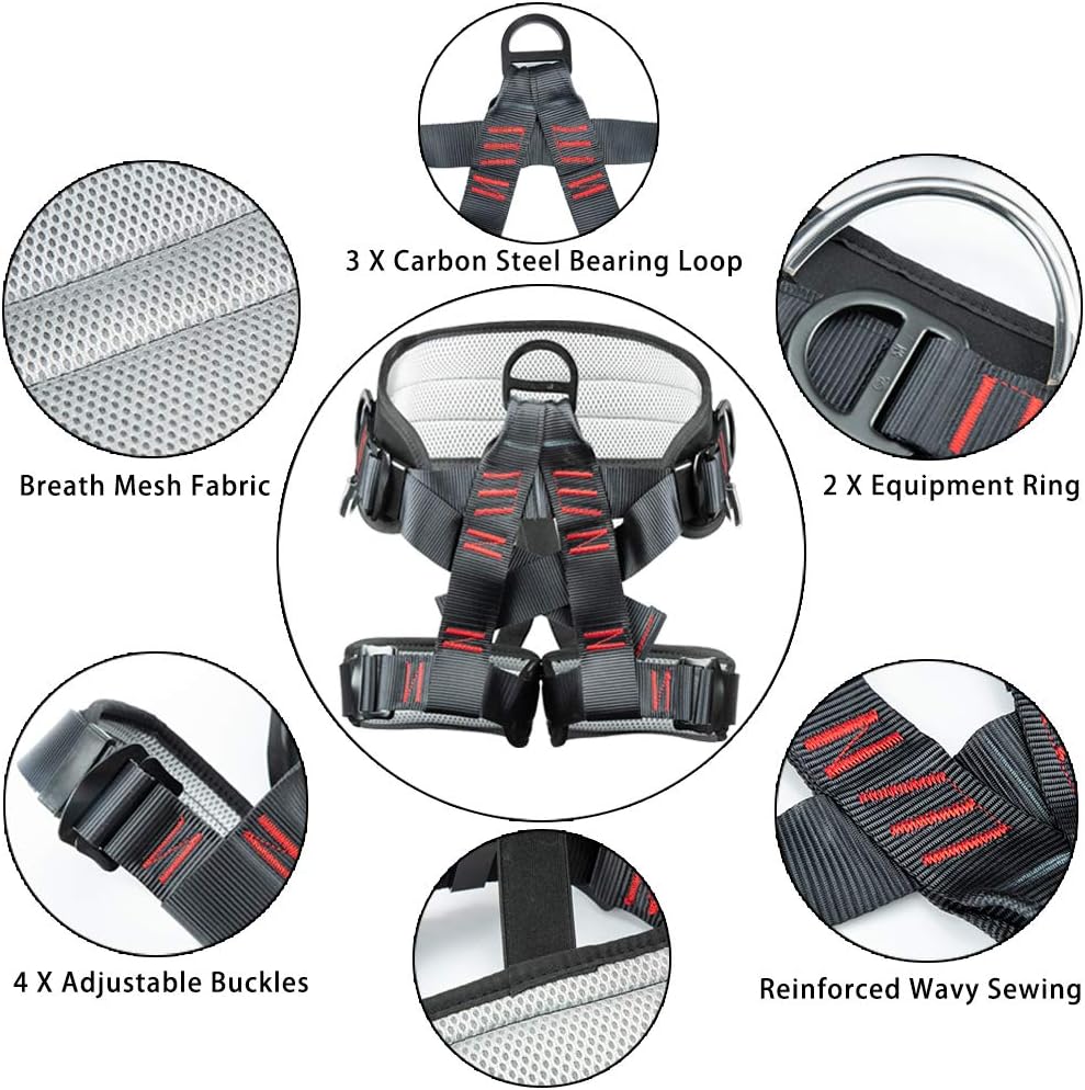 Sushiyi Adjustable Thickness Climbing Harness Half Body Harnesses for Fire Rescuing Caving Rock Climbing Rappelling Tree Protect Waist Safety Belts (Black) : Sports & Outdoors