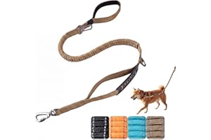 Heavy Duty Dog Leash, Dog Leash for Large Dogs, Shock Absorbing with Bungee Design, Two Padded Handle & Car Seat Belt Buckle 