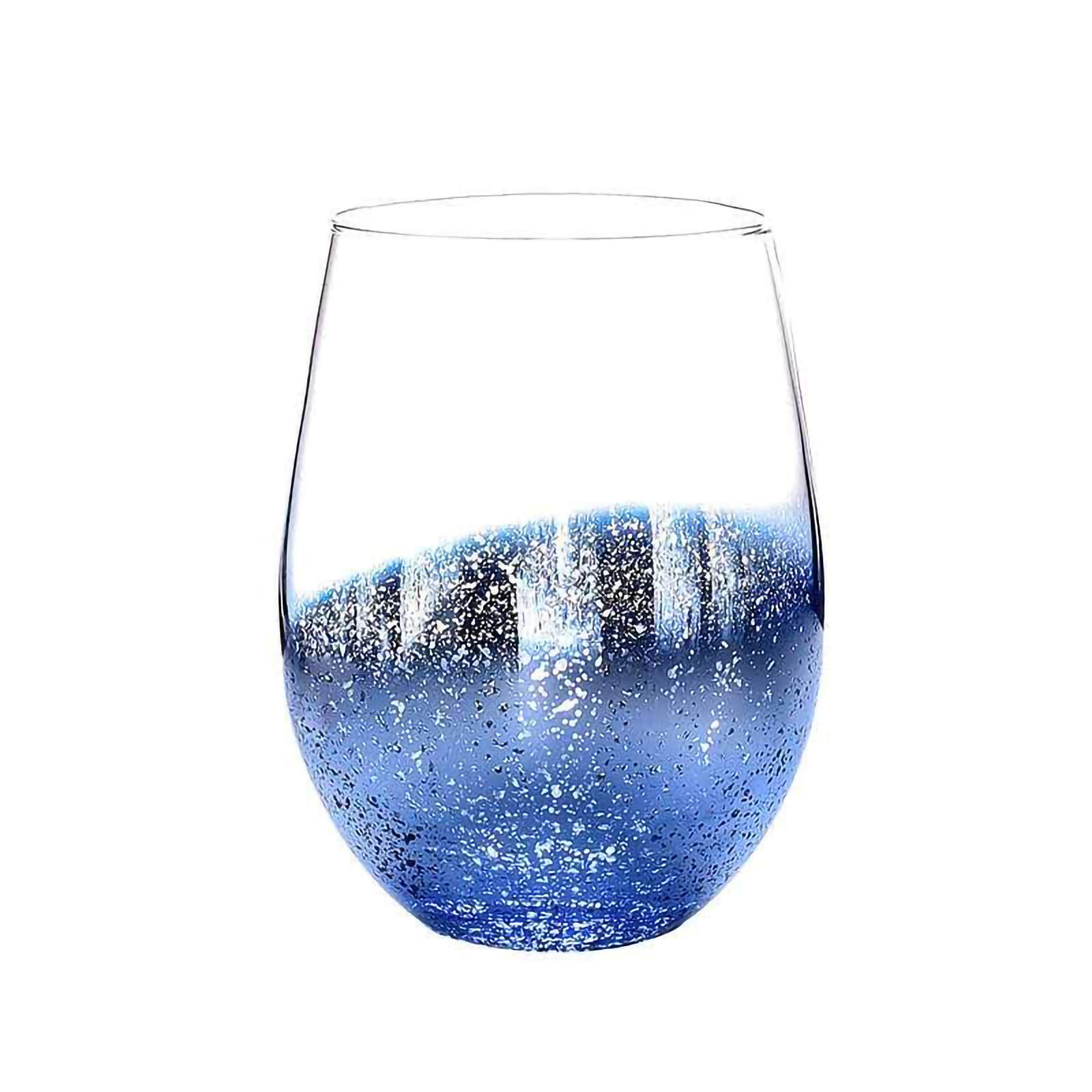NING GANG Unique Fairy Crystal Clear Color Starry Sky Without Handle Tumbler for Water Juice Beer Party Gift Idea for Women stemless Gin Glass (Blue)