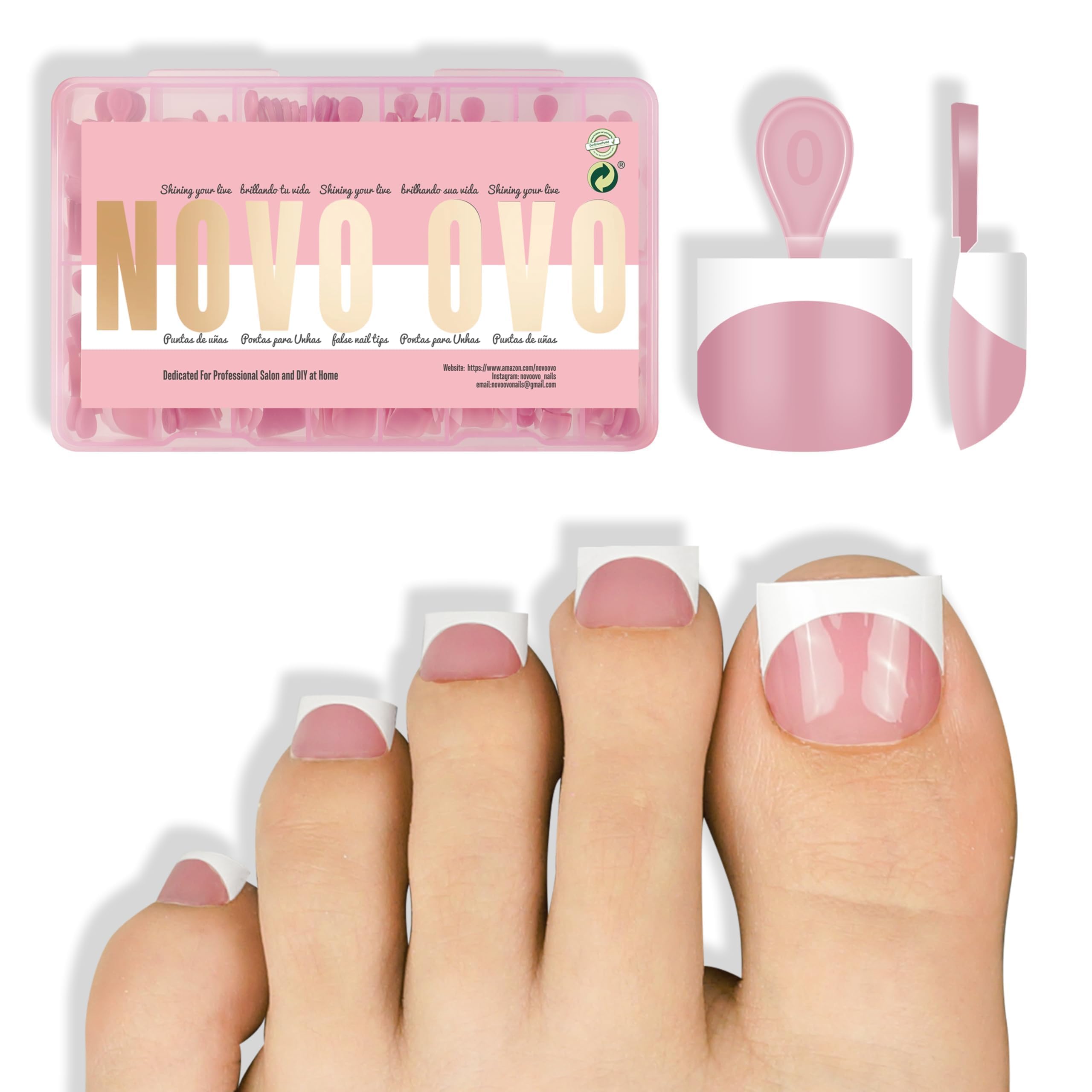 Photo 1 of NOVO OVO Extra Short Toe Nail Tips White French Tip BERRY PINK Sharp Square Press On, Soft Gel False Fake Toenail Extension Kit, Need Apply Top Coat Buider Gel Nail Glue, Salon DIY x 16 Sizes 224 Pcs