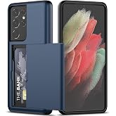 Nvollnoe for Samsung Galaxy S21 Ultra Case with Card Holder Blue | Slim Dual Layer Heavy Duty Protective for Galaxy S21 Ultra Case,Hidden Card Slot Wallet Case for Samsung S21 Ultra