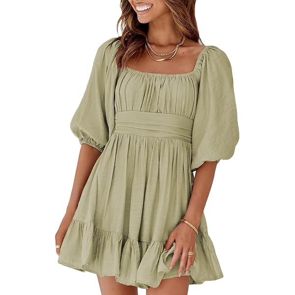 ワンピース SQUARE-SLEEVES DRESS TOOSIS Summer Dresses for Women 2024 Solid Color Short