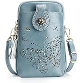 KITEVIUN Small Crossbody Bags for Women, Lightweight Mini Cute Cell Phone Purse for Women with Tassel Shining Butterfly