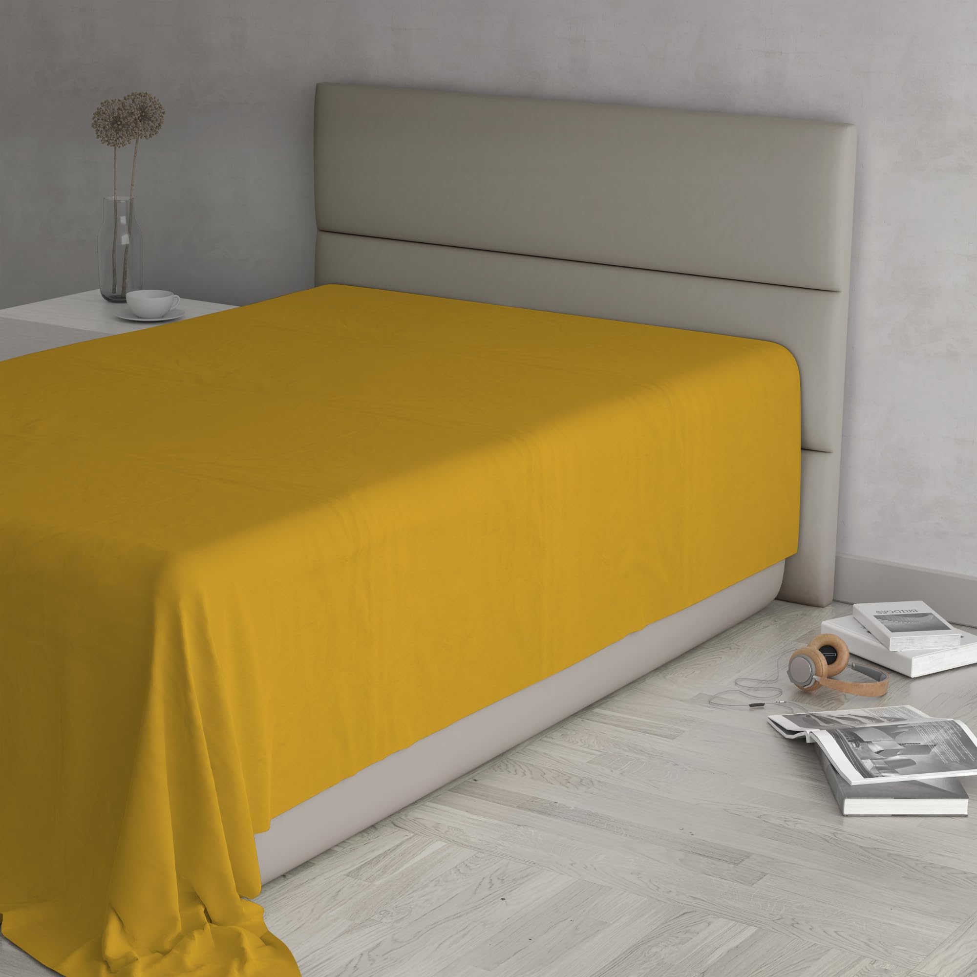 MAX COLOR Top Sheet, 100% Cotton, Plain, Mustard, Single 150 x 300 cm