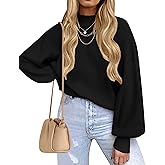 ZESICA Women's Casual Turtleneck Long Lantern Sleeve Fall 2026 Oversized Ribbed Knit Pullover Sweater Jumper Top