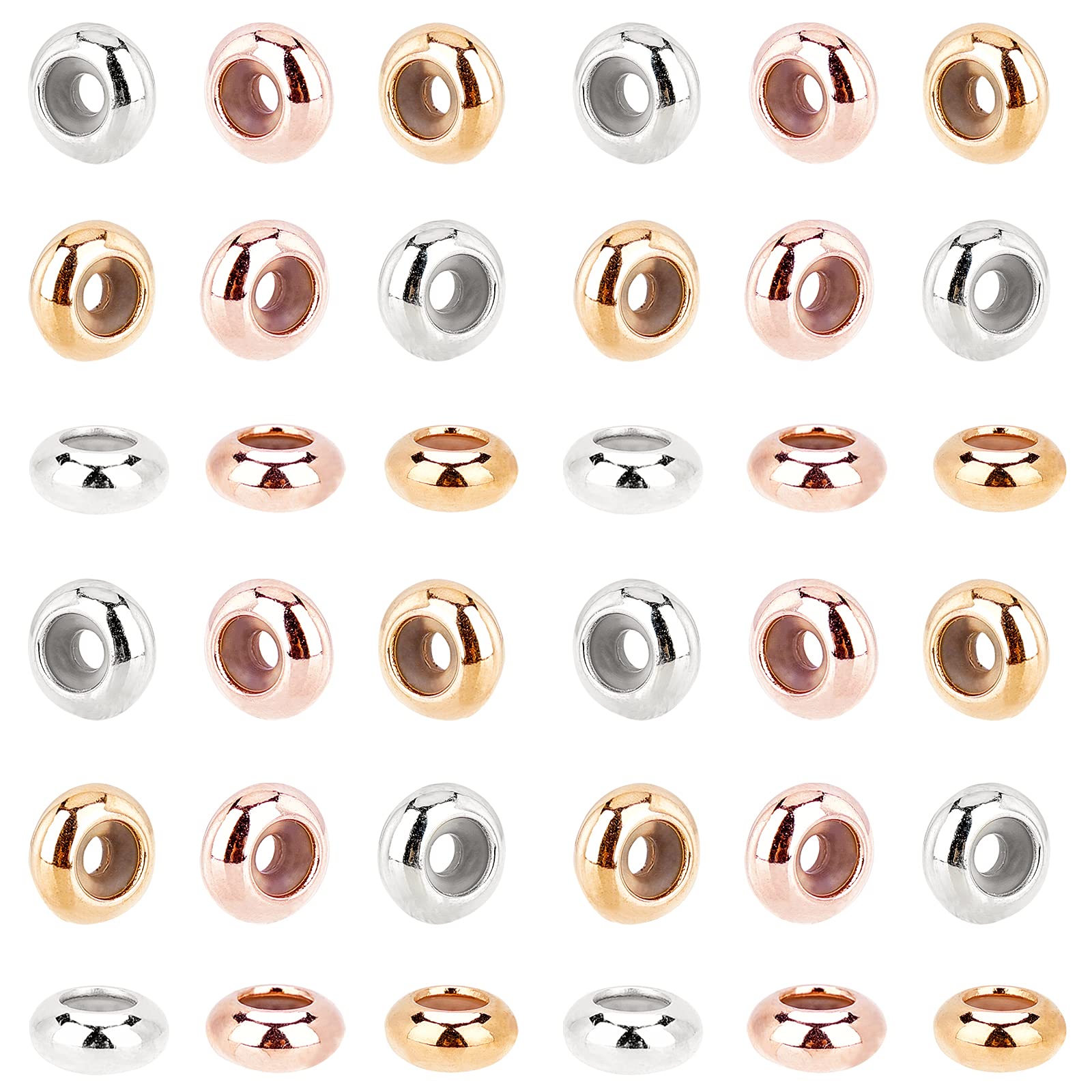 PandaHall 60pcs Brass Silicone Slider Beads, 3 Color 7mm Stopper Beads Slider Clasps for DIY European Bracelets Necklaces Jewellery Making