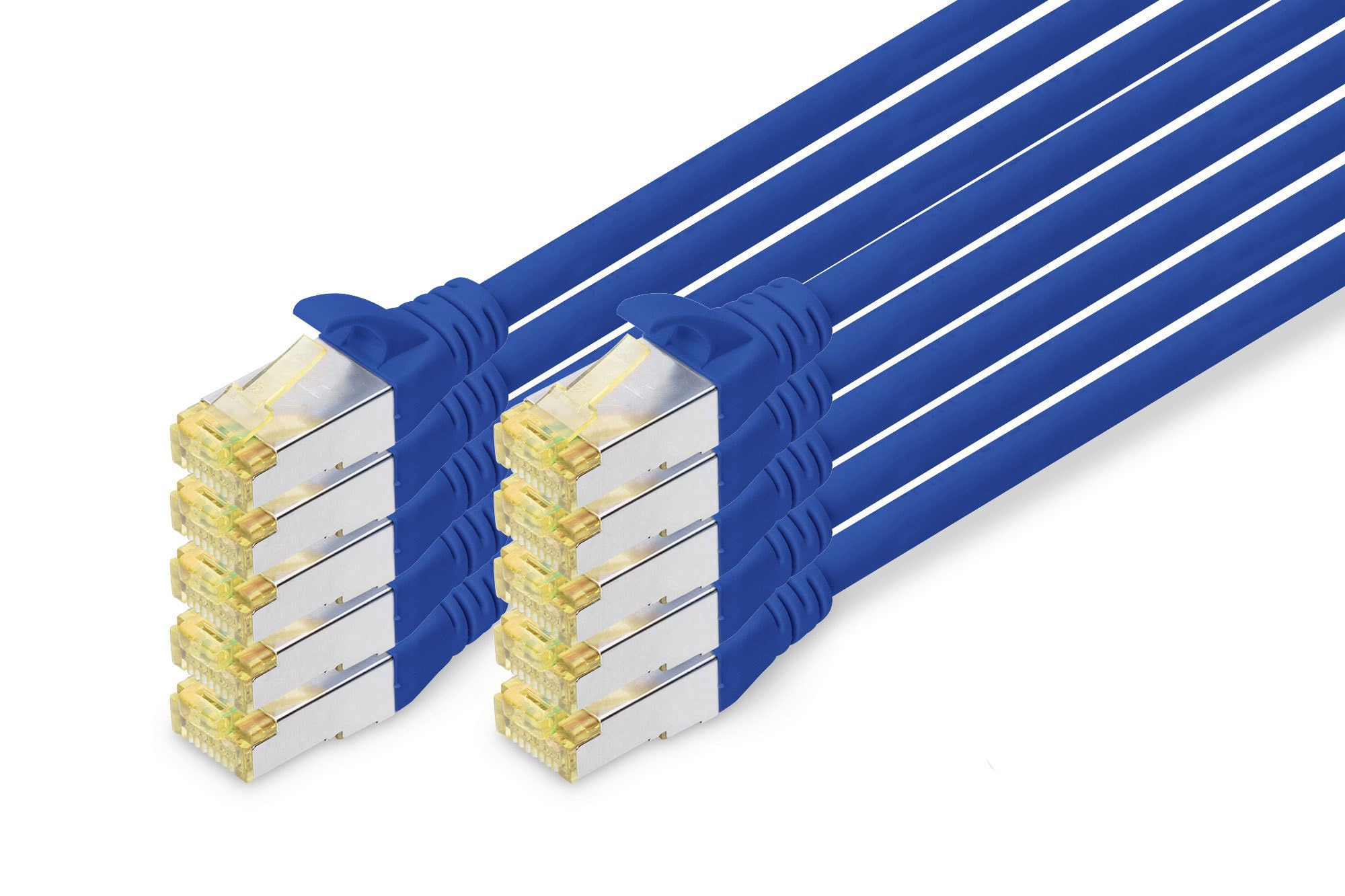 DIGITUS LAN Cable Cat 6A - 0.25m - 10 Pieces - RJ45 Network Cable - S/FTP Shielded - 10 Gbps - Compatible with Cat6 and Cat7 - Blue