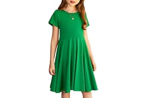 Arshiner Girls Dress Basic Short Sleeve A Line Swing Skater Twirl School Party Dress