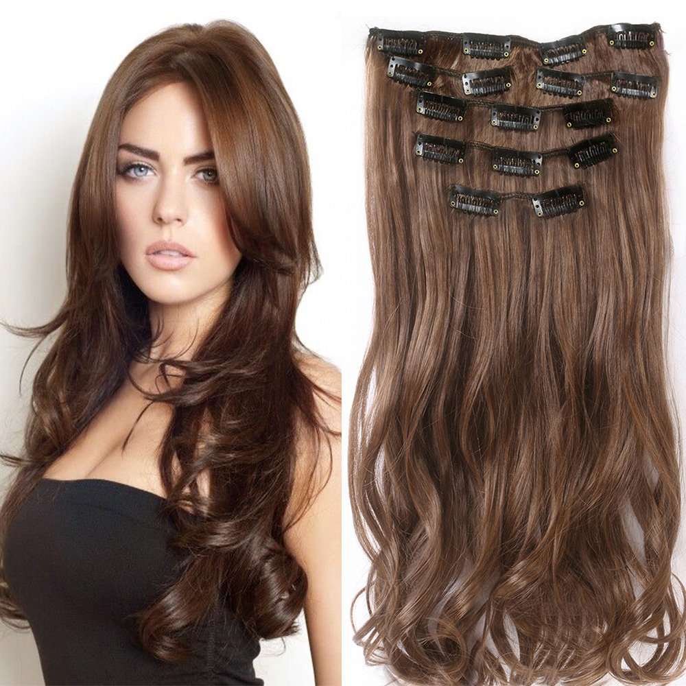 22"Full Kopf Klipp in den Haar Verlangerungen Ombre Wavy Curly Dip Dye 7Pcs Schokoladenbraun Amazon Beauty