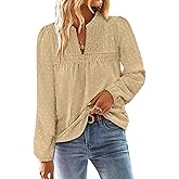 BETTE BOUTIK Womens Boho Fall Fashion Tops Long Sleeve Casual Shirts Flowy Swiss Dot Blouses