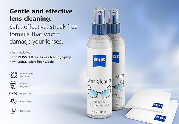 ZEISS LENS CARE PACK – 2X 8OZ STREAK-FREE LENS SPRAY AND MICROFIBER CLOTHS FOR EYEGLASSES AND OPTICS