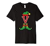Elf Initial V Matching Family Group Christmas T Shirt