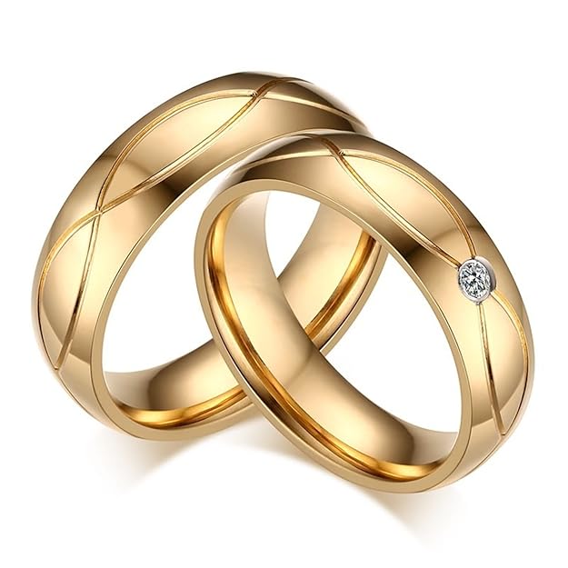 Blisfille Ringe Silber Herren Paar Ringe Wolfram Damen Gold Titanring Gewölbt Zweifarbig Drei Kreis Glatt Hoch Poliert Doppel