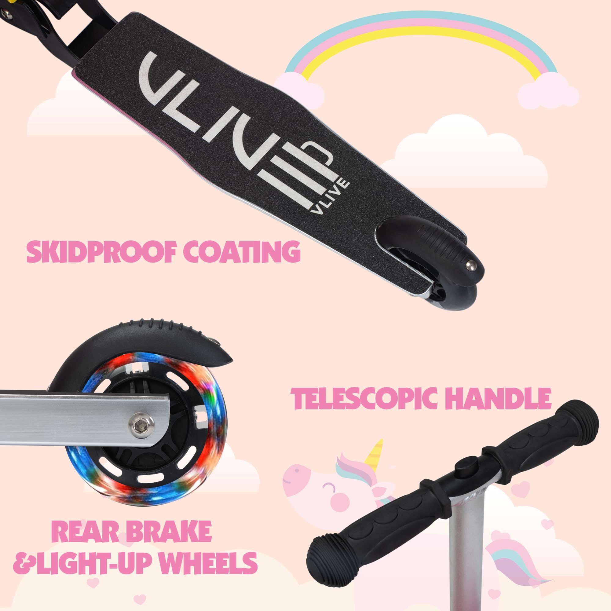 VLIVE Scooter Suitcase, Kid Carry on Luggage Scooter, Children Ride on Luggage for Girls, Luggage for Kids (Unicorn)