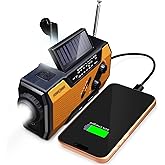 FosPower NOAA Emergency Weather Radio A1 7400mWh Portable Power Bank, AM/FM, USB/Solar/Hand Crank Charging, Battery Operated, SOS Alarm & Flashlight for Indoor/Outdoor Emergency - Orange