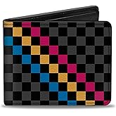 Buckle-Down Men's Standard Wallet, Bifold, Checker Stripe Black Gray Blue Gold Pink, Vegan Leather, 4.0" x 3.5"