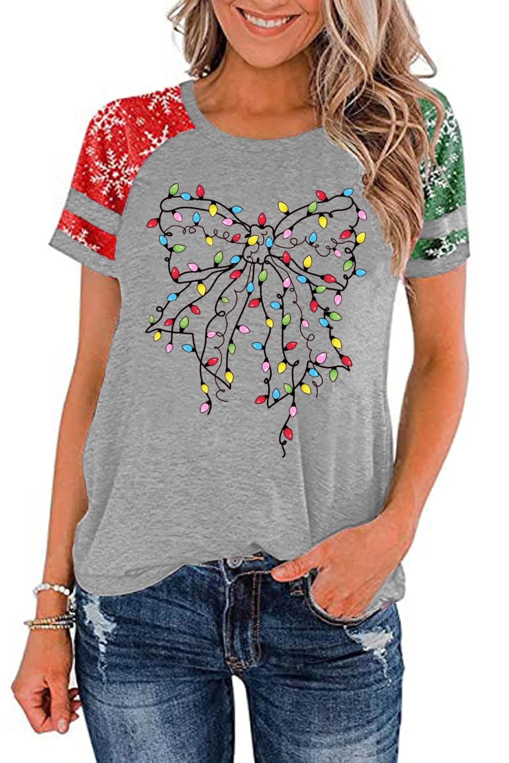 Ovazly Christmas Shirt for Women Raglan Sleeve