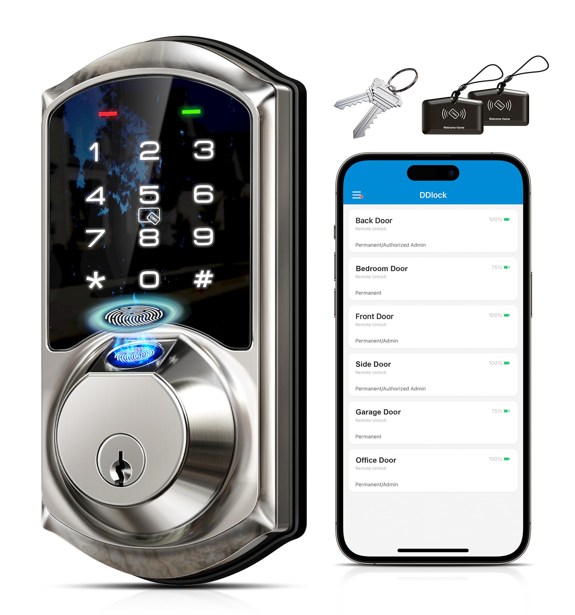 Photo 1 of Veise VE07 Fingerprint Smart Door Lock, 7-in-1 Keyless Entry Deadbolt with App Control, Electronic Digital Touchscreen Keypad, Biometric Smart Locks for Front Door, Auto Lock, Satin Nickel