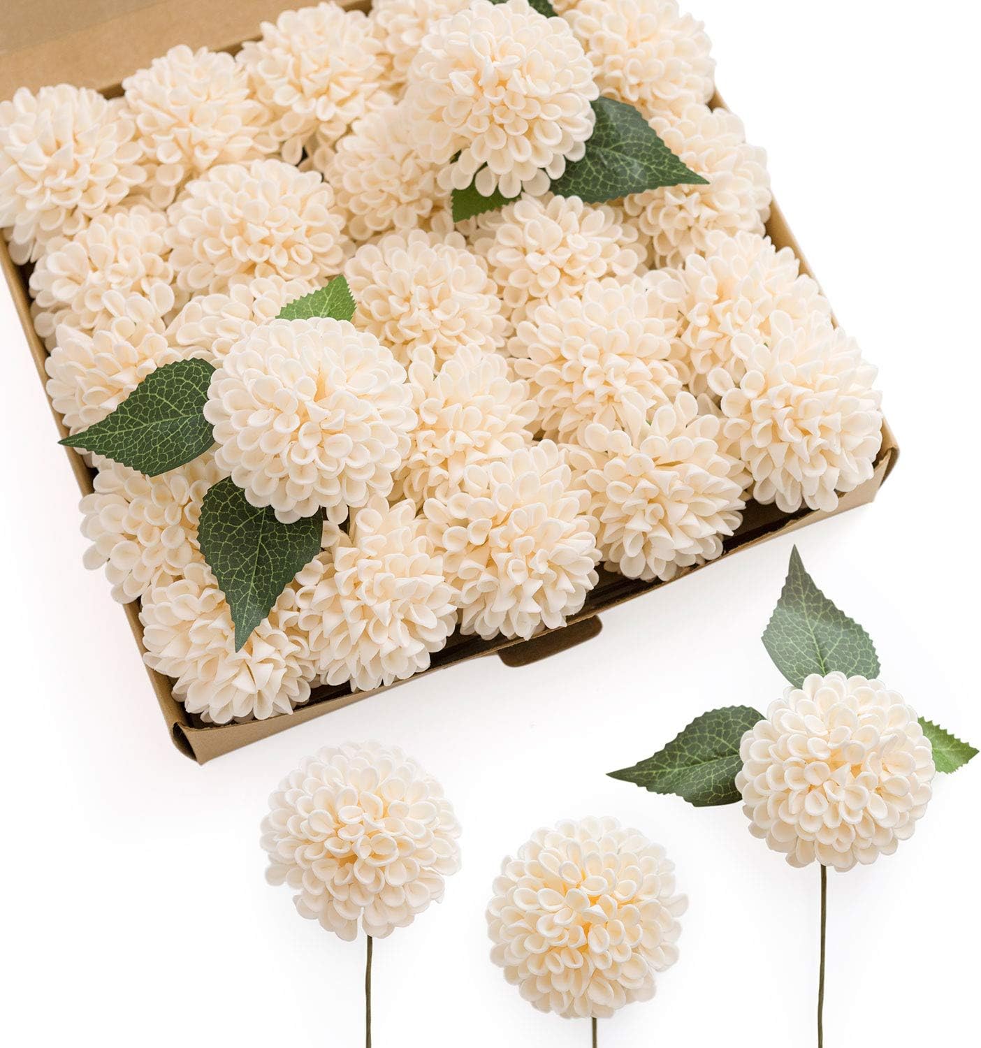 Amazon Com Ling S Moment 25pcs Cream Real Looking Fake Dahlia Artificial Flowers W Stem For Diy Wedding Bouquets Centerpieces Arrangements Party Baby Shower Home Decorations Furniture Decor