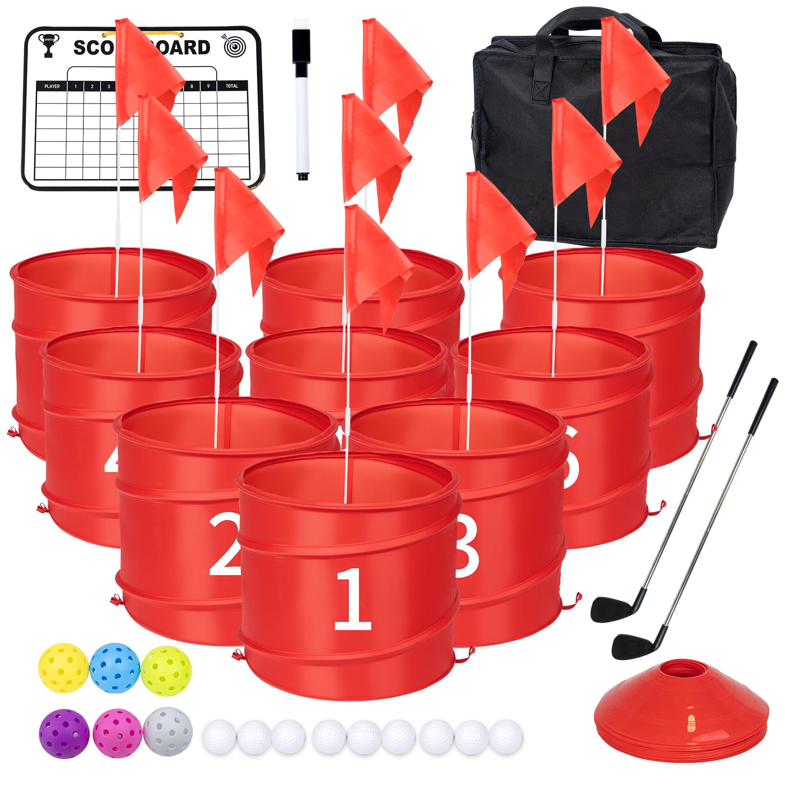 Photo 1 of WodGod 9 Pcs Backyard Golf Outdoor Game with 2 Clubs - Outdoor Golf Yard Game for Adults and Family, Beach, Camping, Lawn, Park