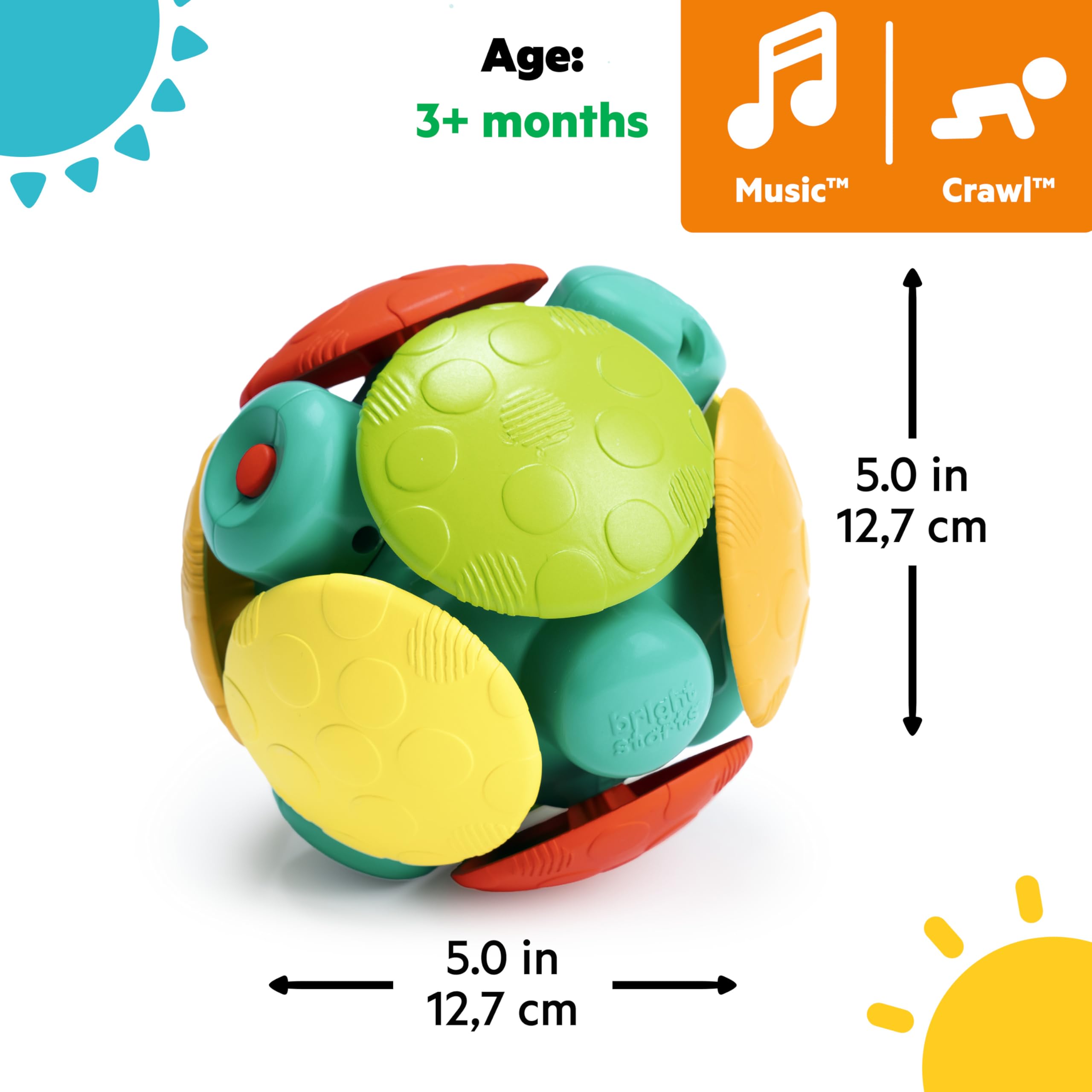 Bright Starts Wobble Bobble Activity Ball Toy, Baby & Toddler Crawl Toy, Interactive Sounds & Textures, Ages 3 Months+