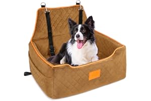 XIEEAOZEE Dog Car Seat for Large/Medium Dogs, Booster Bed Under 55Lbs or 2 Small Dogs, Detachable and Washable Travel Pet Seat with Thick Cushion and Storage Pockets (Brown)