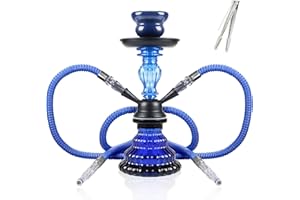 SERdeerCH 11'' Handmade Shisha Glass Water Hookah Set with 2 Hose (Blue,Small)