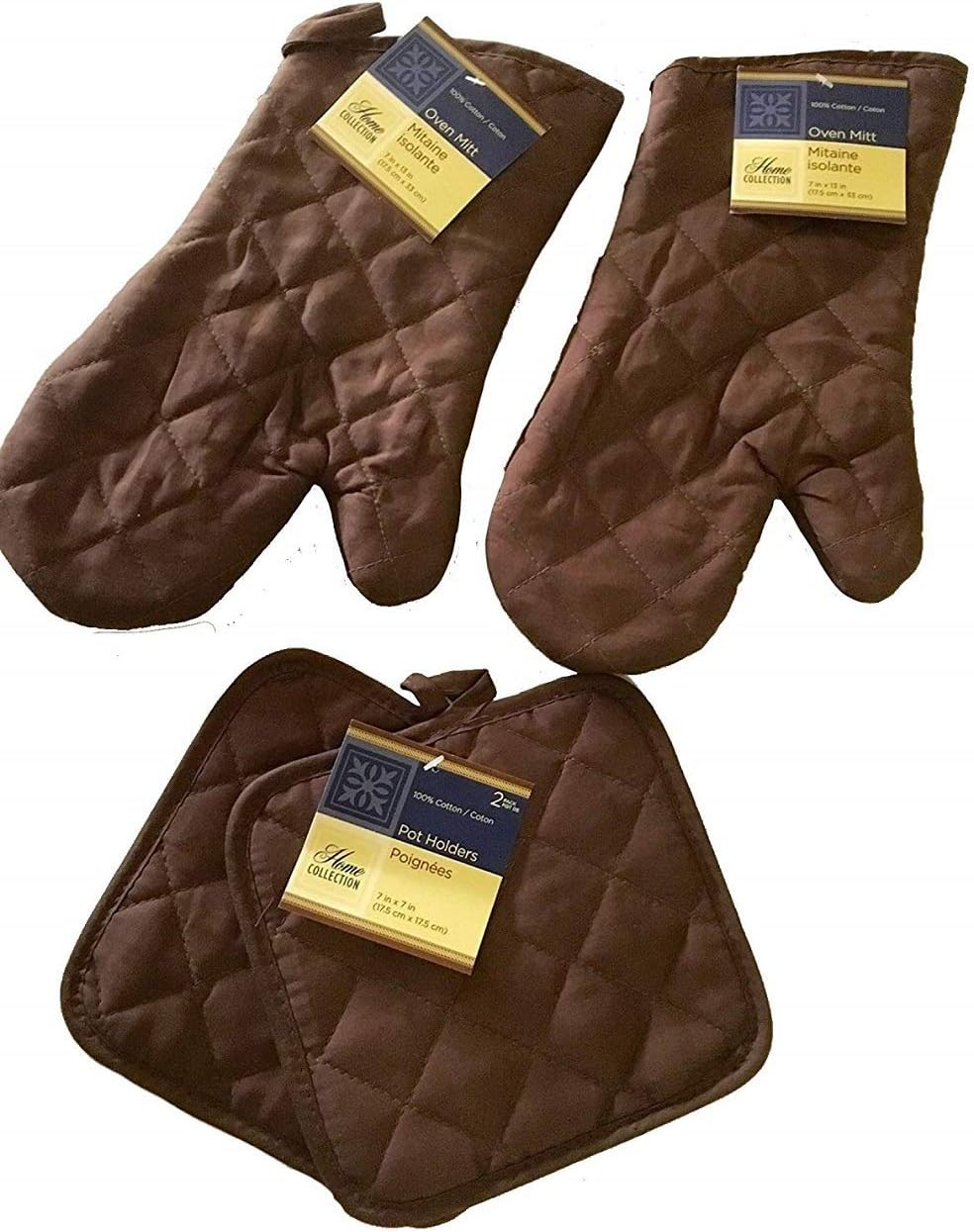 Home Collection Kitchen Oven Mitt Pot Holder Set Kitchen Linens Oven Mitt Pot Holder Pack (Brown)