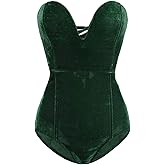 Clothink Women Strapless Velvet Bodysuit Back Lace Up Jumpsuit,Sexy Bodysuit Top Playboy Bunny Halloween Costume