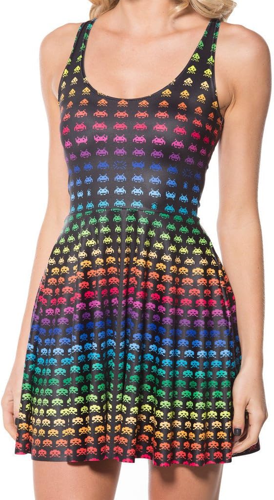 Women's Cartoon Printed Stretchy Sleeveless Pleated Fit and Flare Skater Dress