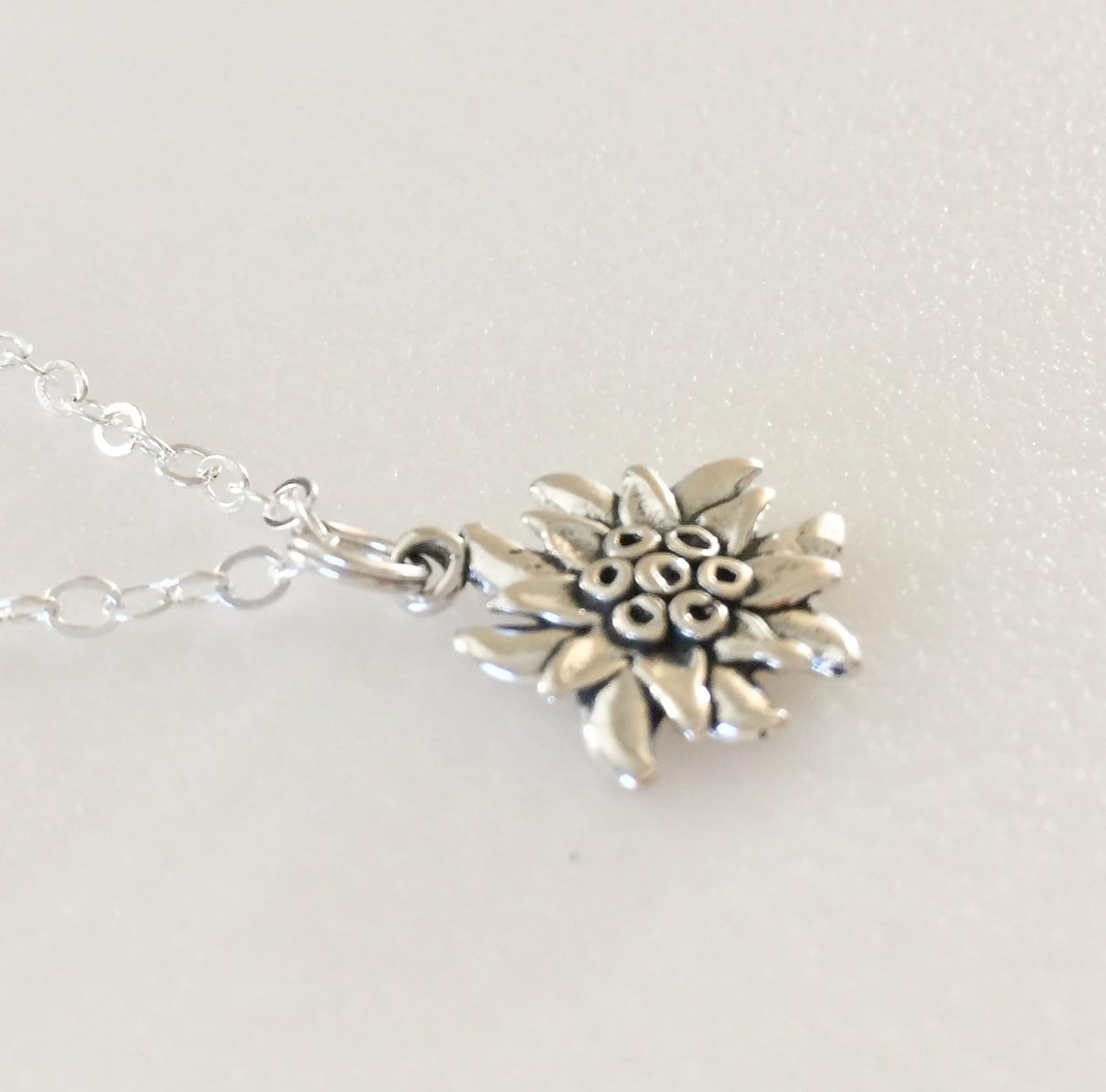 Edelweiss Flower Necklace, Sterling Silver Edelweiss Charm