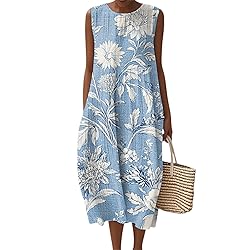 Smocked Dresses Women Summer Fall Cotton Linen Midi