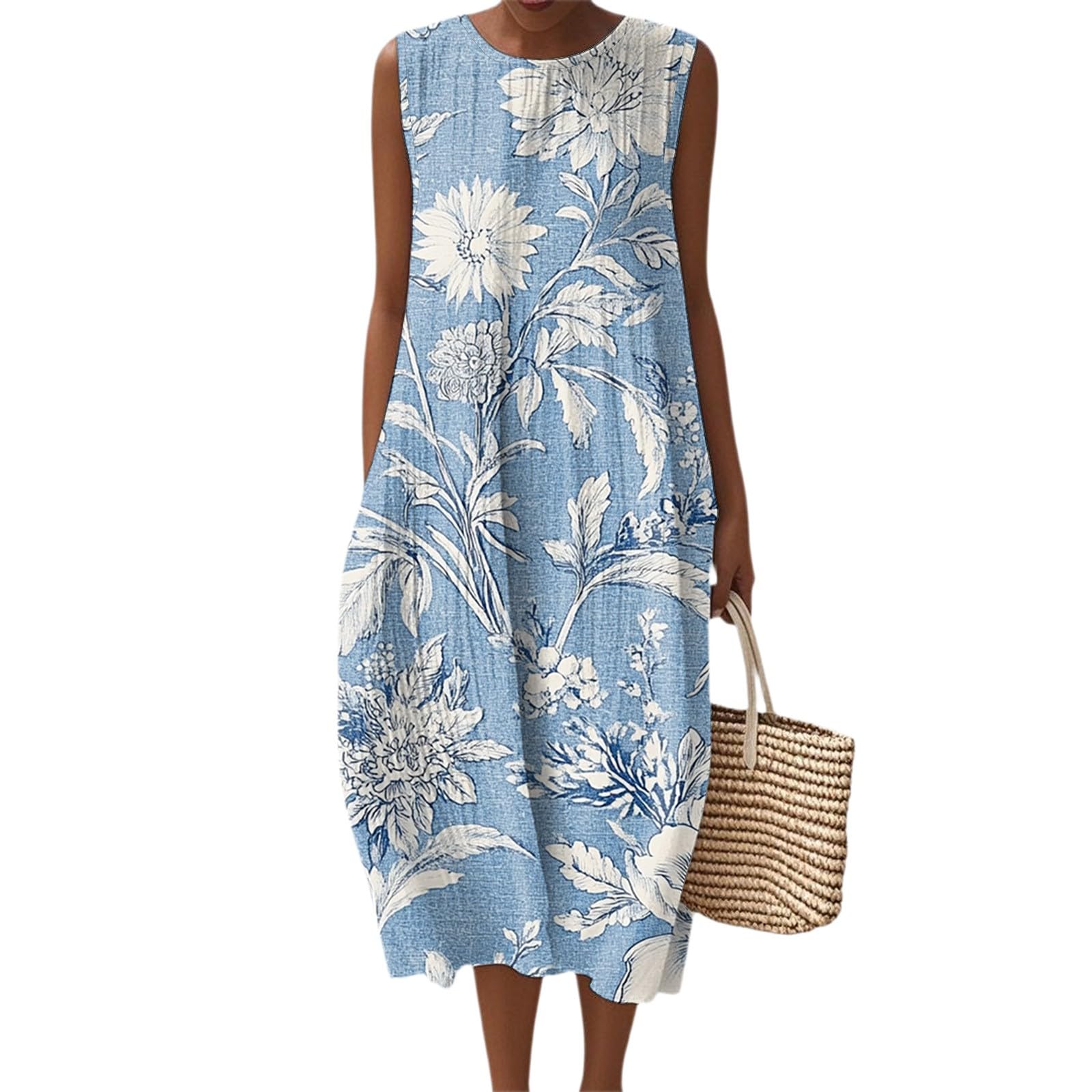 Smocked Dresses Women Summer Fall Cotton Linen Midi