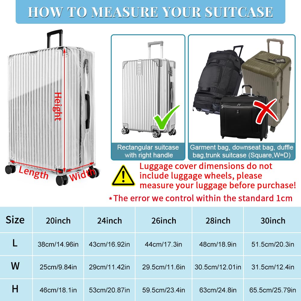 Yotako Upgraded Zippered Clear PVC Suitcase Cover, 20 Inch Luggage Covers for Suitcase Luggage Protector Suitcase Cover 20''