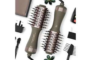 Travel Dual Voltage Blow Hair Dryer Brush 4-IN-1 Portable Mini Hot Air Dryer Straightener & Curler Brush, Titanium Round Blow