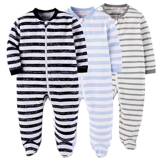 Buy 3 Pack Stripe Baby Boys Footed Pajamas Cotton Zip Front Sleep And Play Sleeper 18 Months At Amazon In