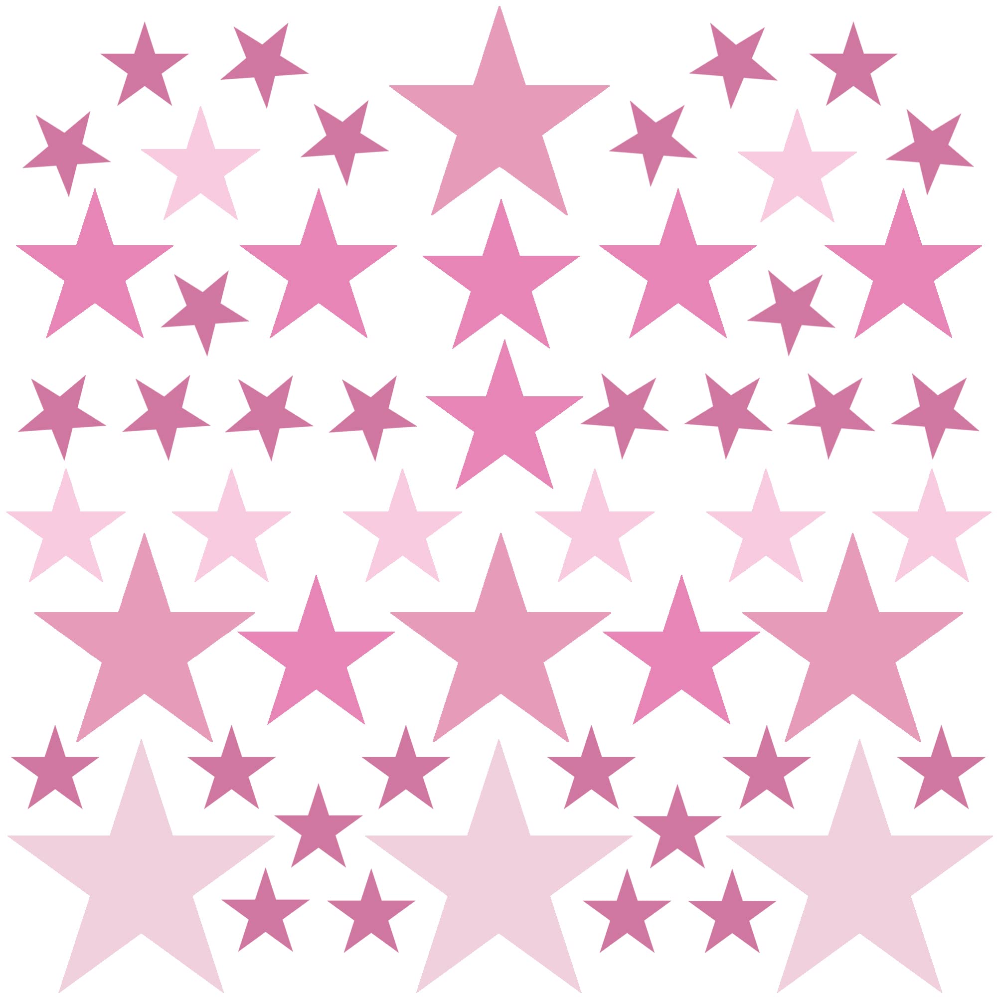 PREMYO Set of 54 Star Wall Stickers Kids - Nursery Decor Easy to Apply - Decals for Bedrooms for Girls Boys Pastell Pink