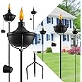 FAN-Torches 24 Oz Home Garden Torch Set of 6, Outdoor Metal Torch Garden Décor,55-Inch Upgraded Citronella Torches with 3-Prong Grounded Stake, Metal Light Torches for Party Patio Pathway
