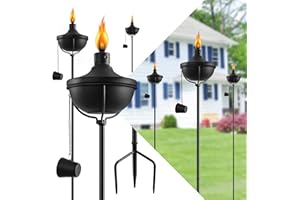 FAN-Torches 24 Oz Home Garden Torch Set of 6, Outdoor Metal Torch Garden Décor,55-Inch Upgraded Citronella Torches with 3-Prong Grounded Stake, Metal Light Torches for Party Patio Pathway