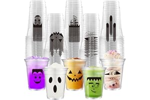 VDESFUEBY 50 Pack Halloween Plastic Cups 12 Oz Disposable Halloween Party Cups Vampire Monster Ghost Party Cups for Party Supplies Coffee Wine Hot Cold Drinks