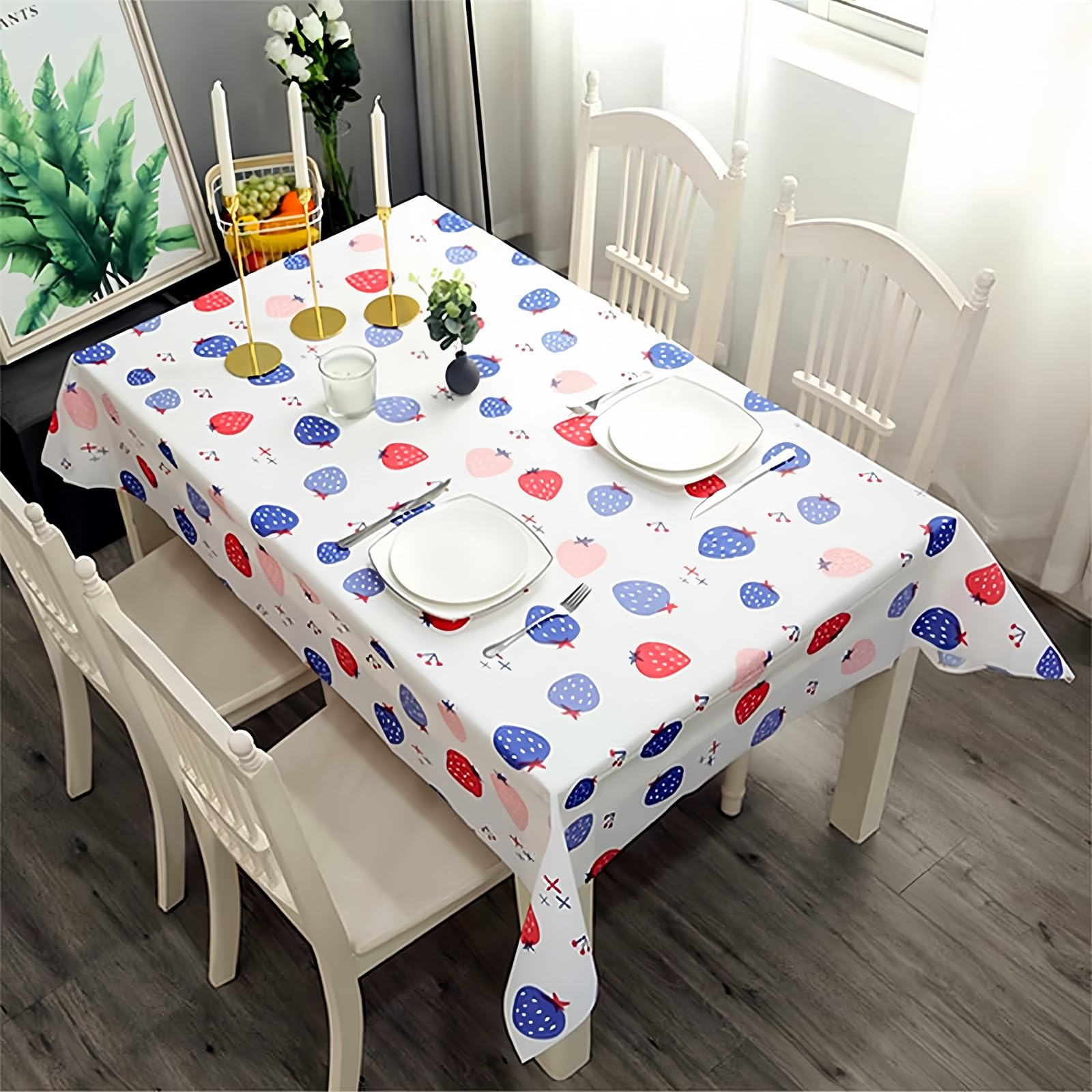 2pcs 137*180cm Plastic Tablecloths Waterproof PVC Table Cloth Wipeable Table Cover Rectangular,Strawberry Table Cover Wipe Clean Tablecloth Square Oil Cloth Outdoor Tablecloth for Party,Picnic,Kitchen