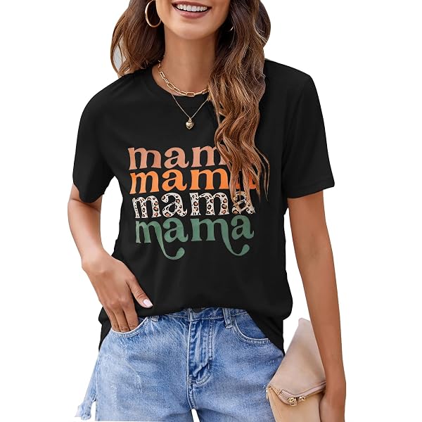 Funny "Mama" Graphic T-Shirt For Women - Letter Print, Short Sleeve, Casual Mom Life Tee - View #3