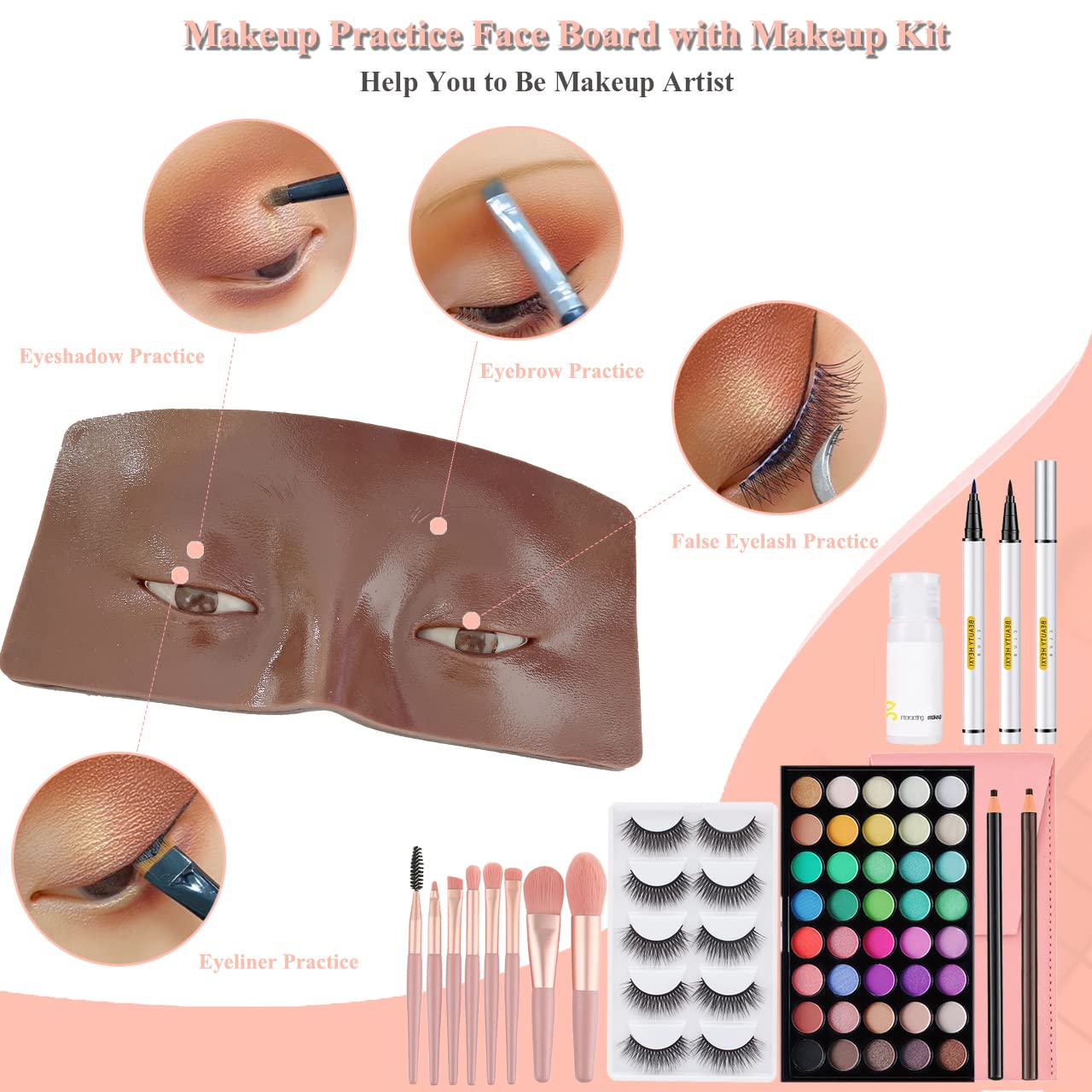 3D Realistic Makeup Practice Face Board Set With Kit for Professional Artists, Students and Beginners - Eyes and Eyeshadow Training Mannequin
