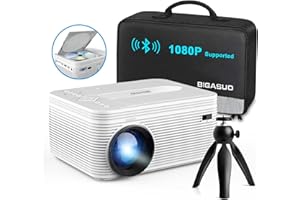 BIGASUO HD 9000L Bluetooth Projector Built in DVD Player, Mini Projector 1080P and 250”Supported with Tripod/ Carry Bag, Projector Compatible w/ TV Stick, PS5, Laptop, Portable Outdoor Movie Projector