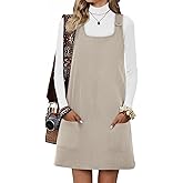 Yousify Womens Corduroy Overall Dress Square Neck A Line Jumper Mini Dresses Casual Sleeveless Rompers with Pockets