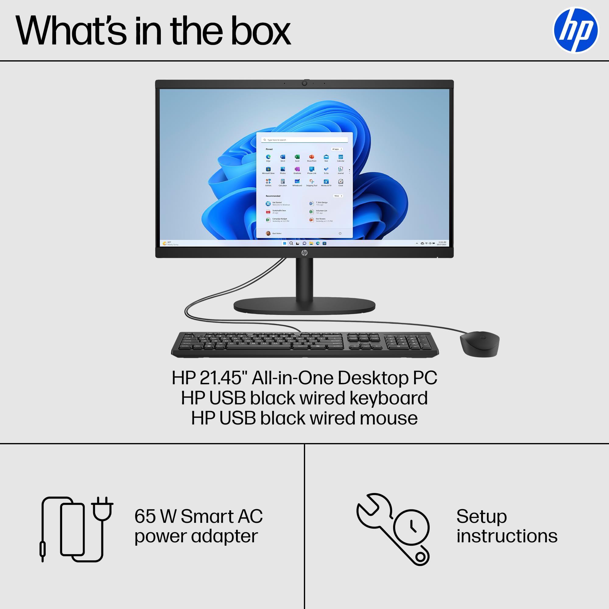 HP 21.45 inch All-in-One Desktop PC, FHD Display, Intel Processor N200, 8 GB RAM, 512 GB SSD, Intel UHD Graphics, Windows 11 Home, Jet Black, 22-dg0340 (2025)