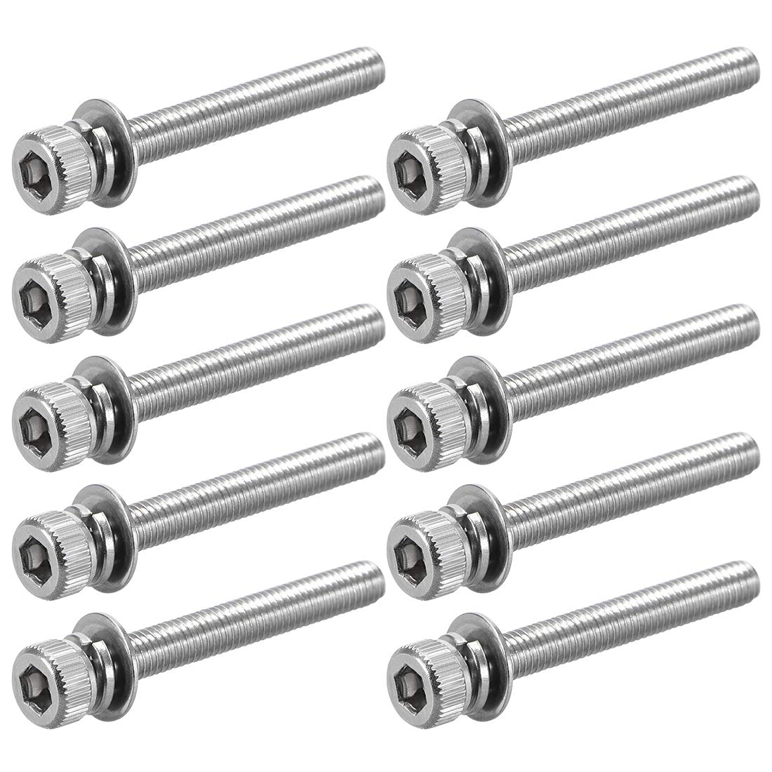 sourcing map M3 x 30mm Stainless Steel Hex Socket Head Cap Screws Bolts Combine with Spring Washer and Plain Washers 10pcs