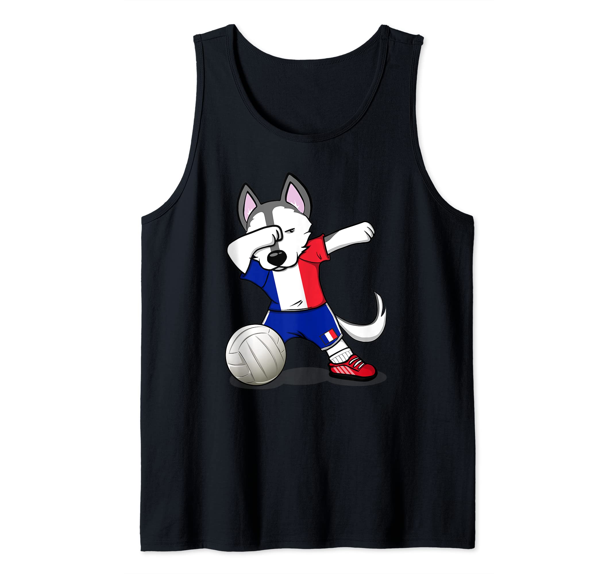 Dabbing Husky France Volleyball Fans Jersey - French Flag Tank Top