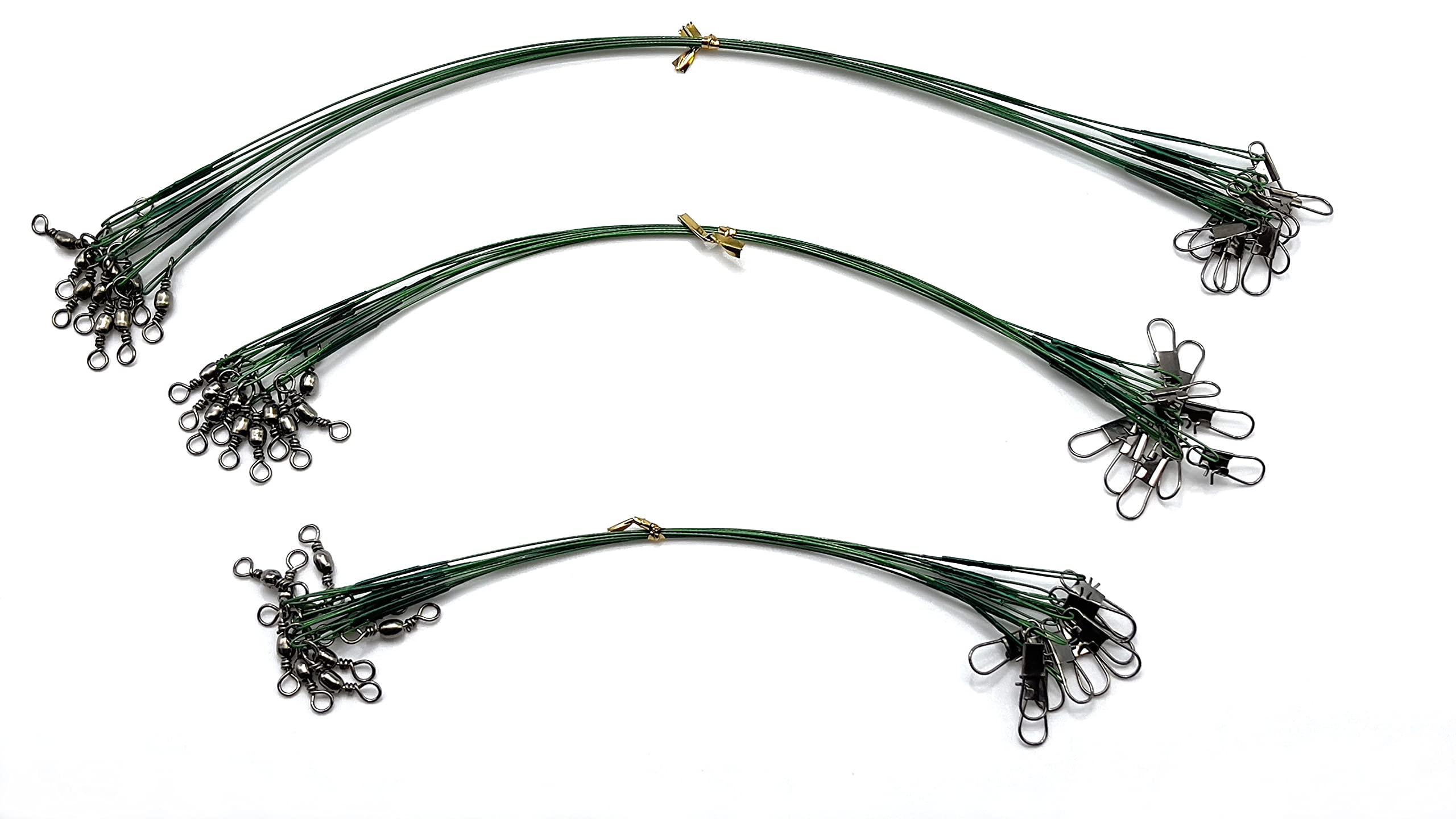 EVERBAY Fishing Leaders Anti Bite Stainless Steel Fishing Line with Swivels Snap Wire Leader for Connect Lures Bait Rig Hooks, Nylon-Coated Fishing Gear Fishing Gift, Green, 15cm/20cm/25cm, 30pcs