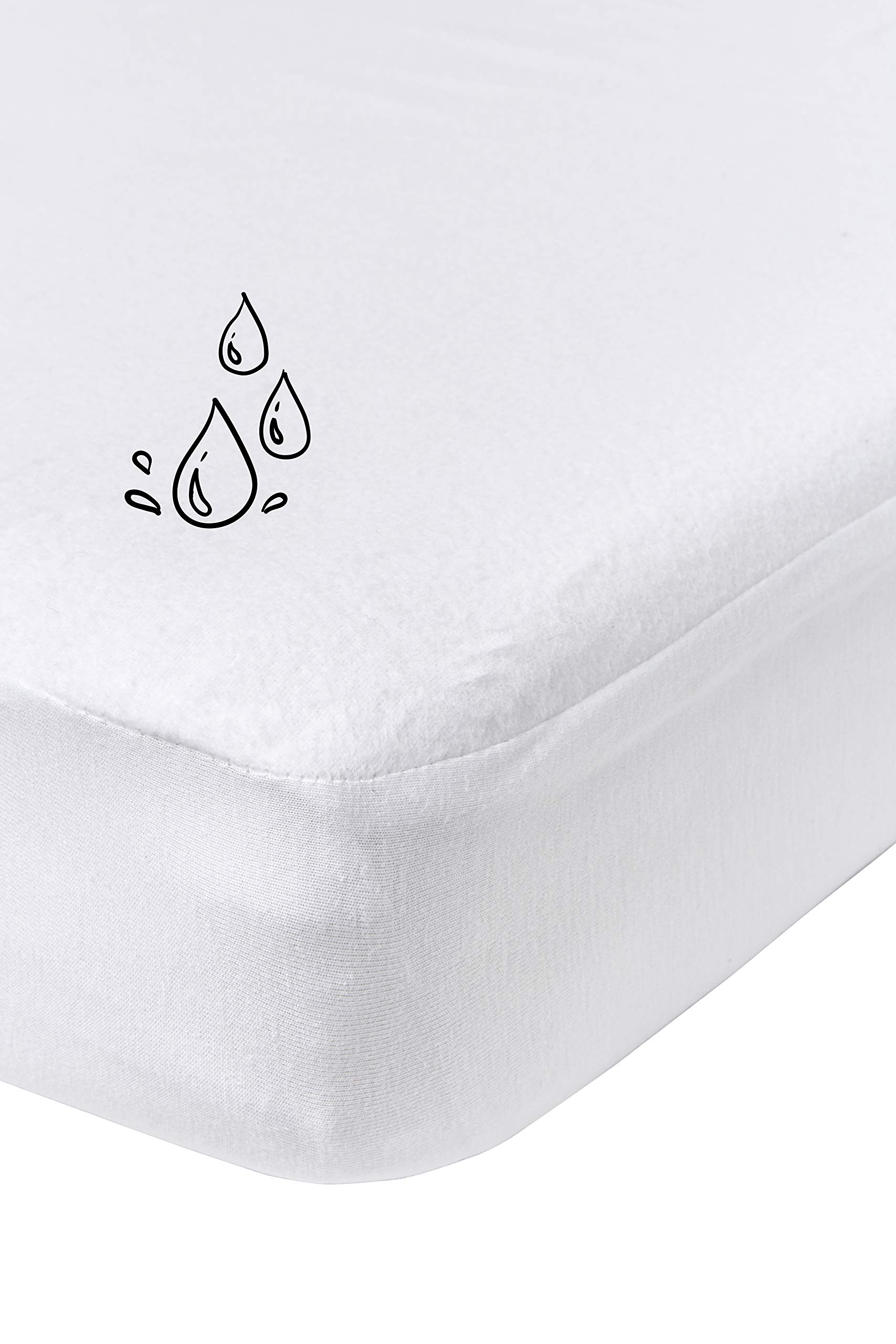 Meyco Home Molton PU Waterproof Fitted Sheet for 1 Person (100% Cotton Flat Sheet, with Elasticated All Around 90 x 210/220 cm), White